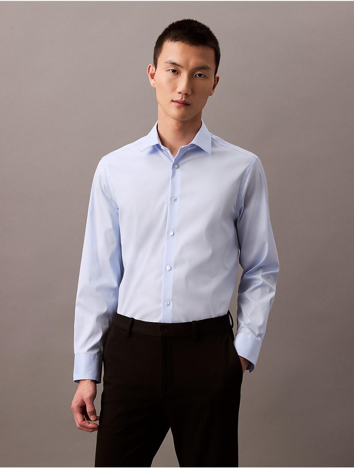 Calvin Klein Men's Refined Slim Stretch Button-Down Shirt - Blue - 17.5/36-37 Product Image