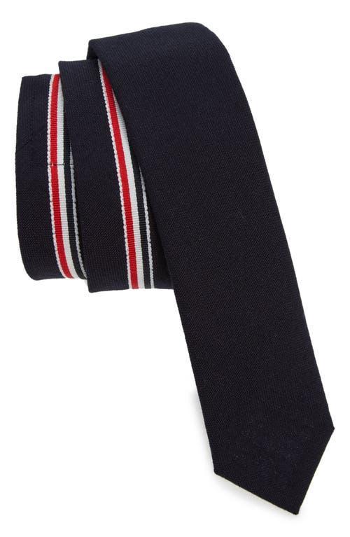 THOM BROWNE Grosgrain Trim Wool Tie In Gray Product Image