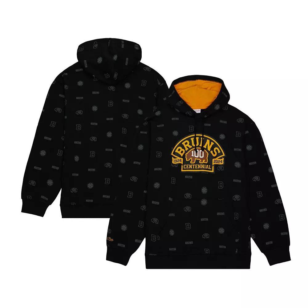 Men's Mitchell & Ness Black Boston Bruins 100th Anniversary Allover Print Pullover Hoodie, Size: Small Product Image