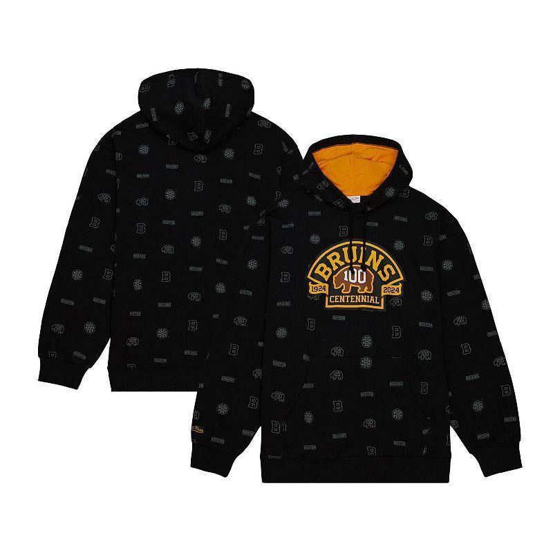 Men's Mitchell & Ness Black Boston Bruins 100th Anniversary Allover Print Pullover Hoodie, Size: Small Product Image