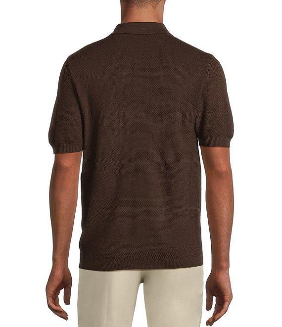 Murano Solid Textured Short Sleeve Knit Polo Sweater Product Image