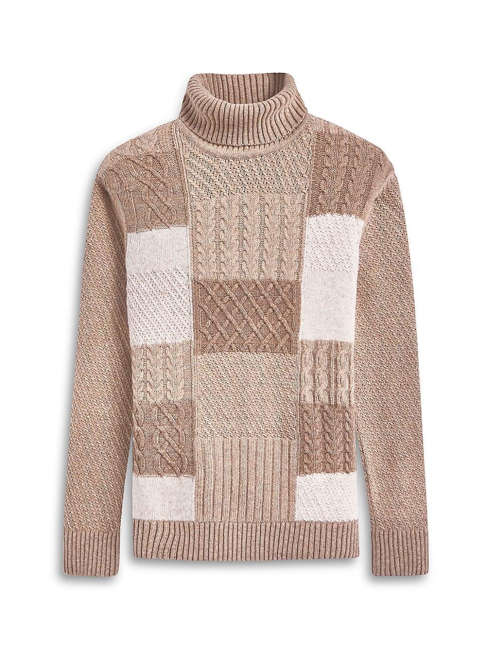 Mens Wool-Cotton Patchwork Turtleneck Sweater Product Image