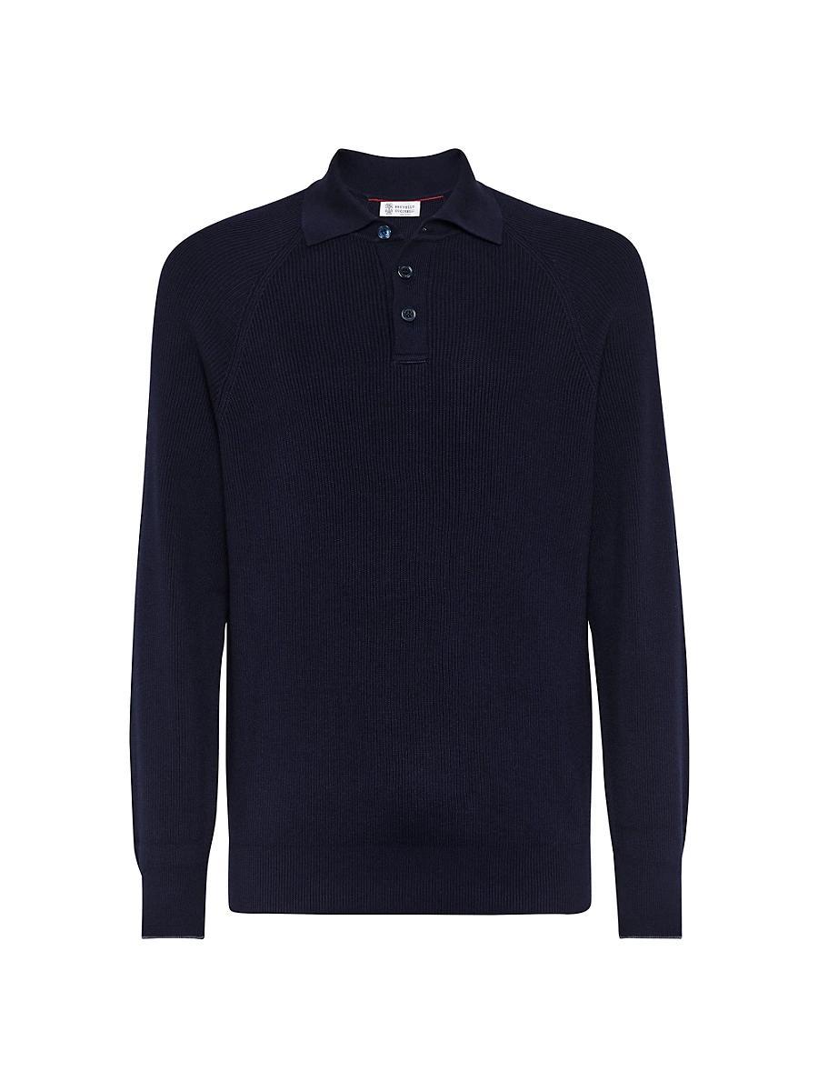 Mens Cotton English Rib Knit Polo Shirt with Long Raglan Sleeves Product Image