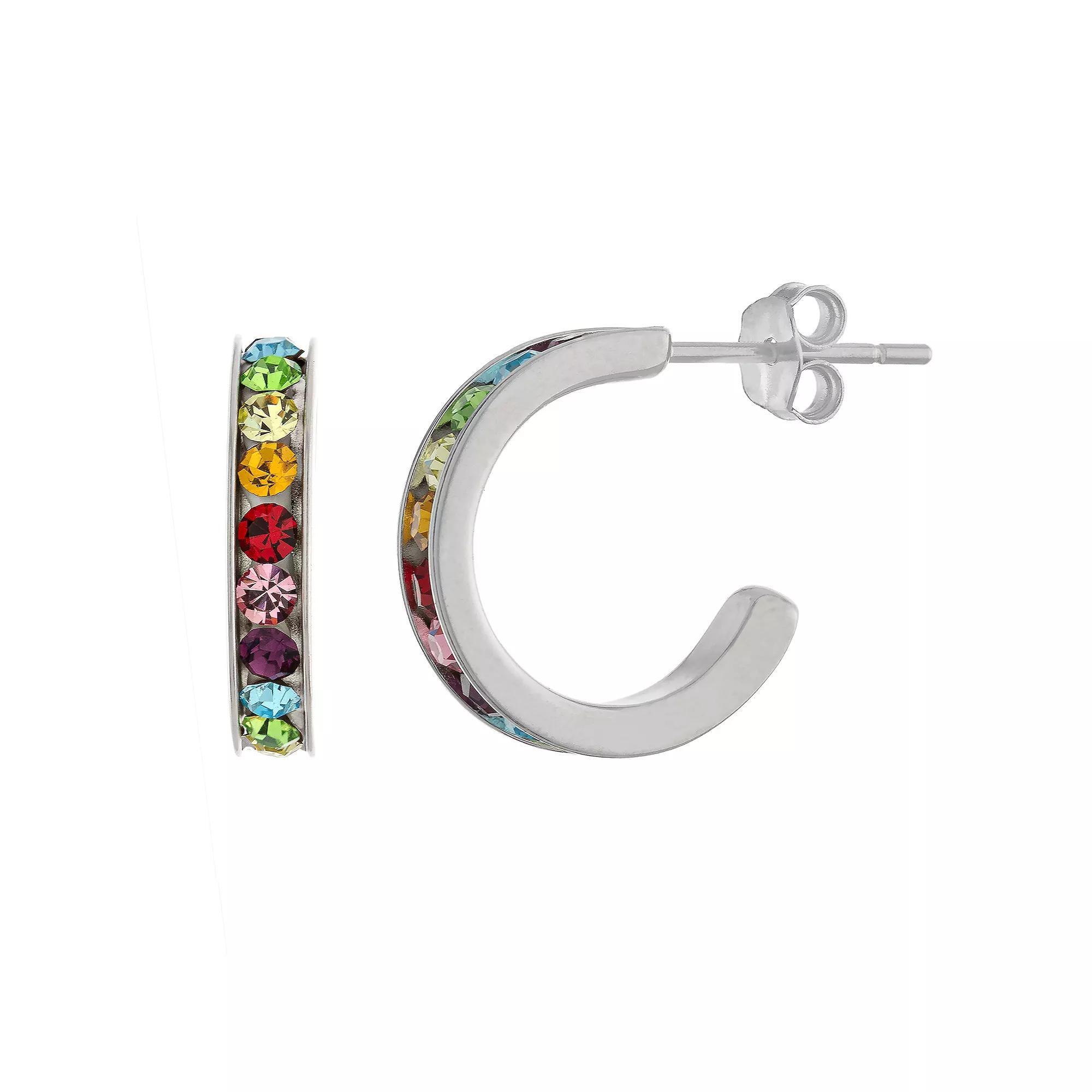 Main and Sterling Sterling Silver 15 mm Crystal Hoop Earrings Earrings, Women's, Sterling Team Product Image
