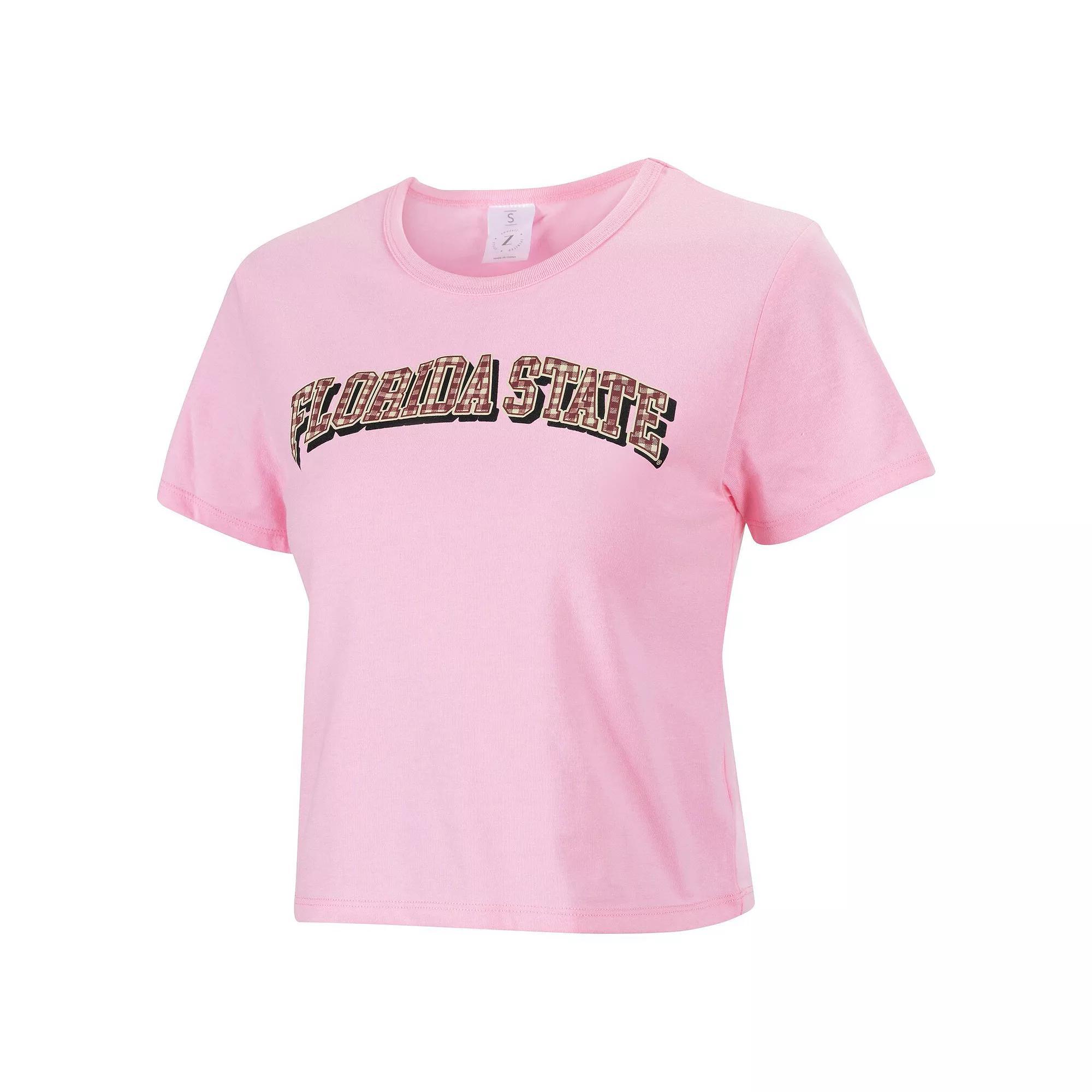 Women's ZooZatz Pink Florida State Seminoles Gingham Logo Cropped T-Shirt, Size: XL Product Image