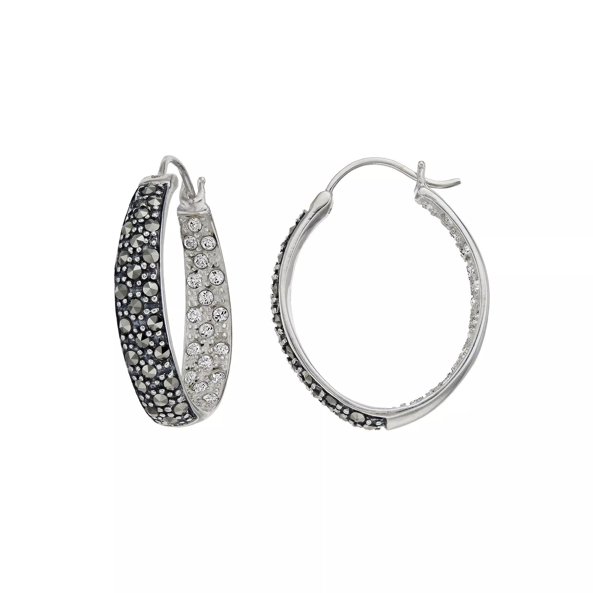 Tori Hill Sterling Silver Crystal & Marcasite Inside-Out Hoop Earrings, Womens Product Image