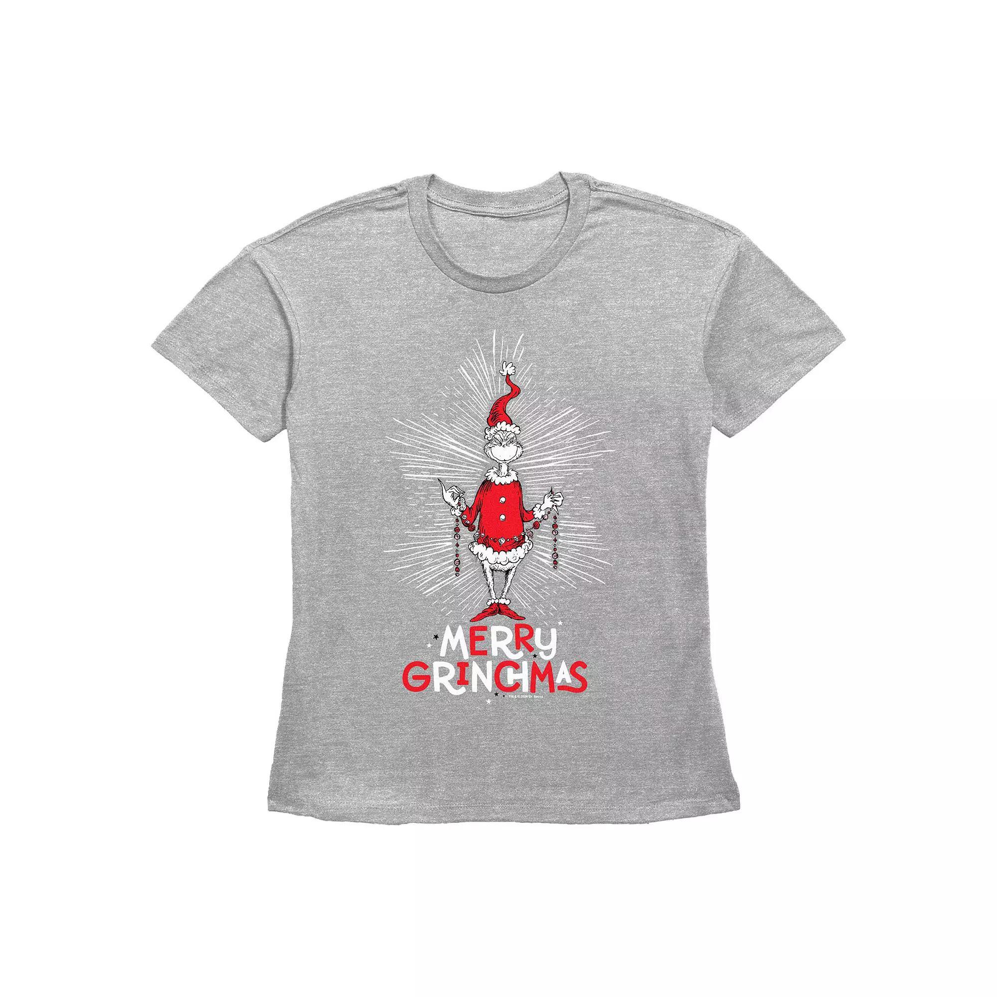 Women's Dr. Seuss Merry Grinchmas Graphic Tee, Size: XS, Grey Gray Product Image