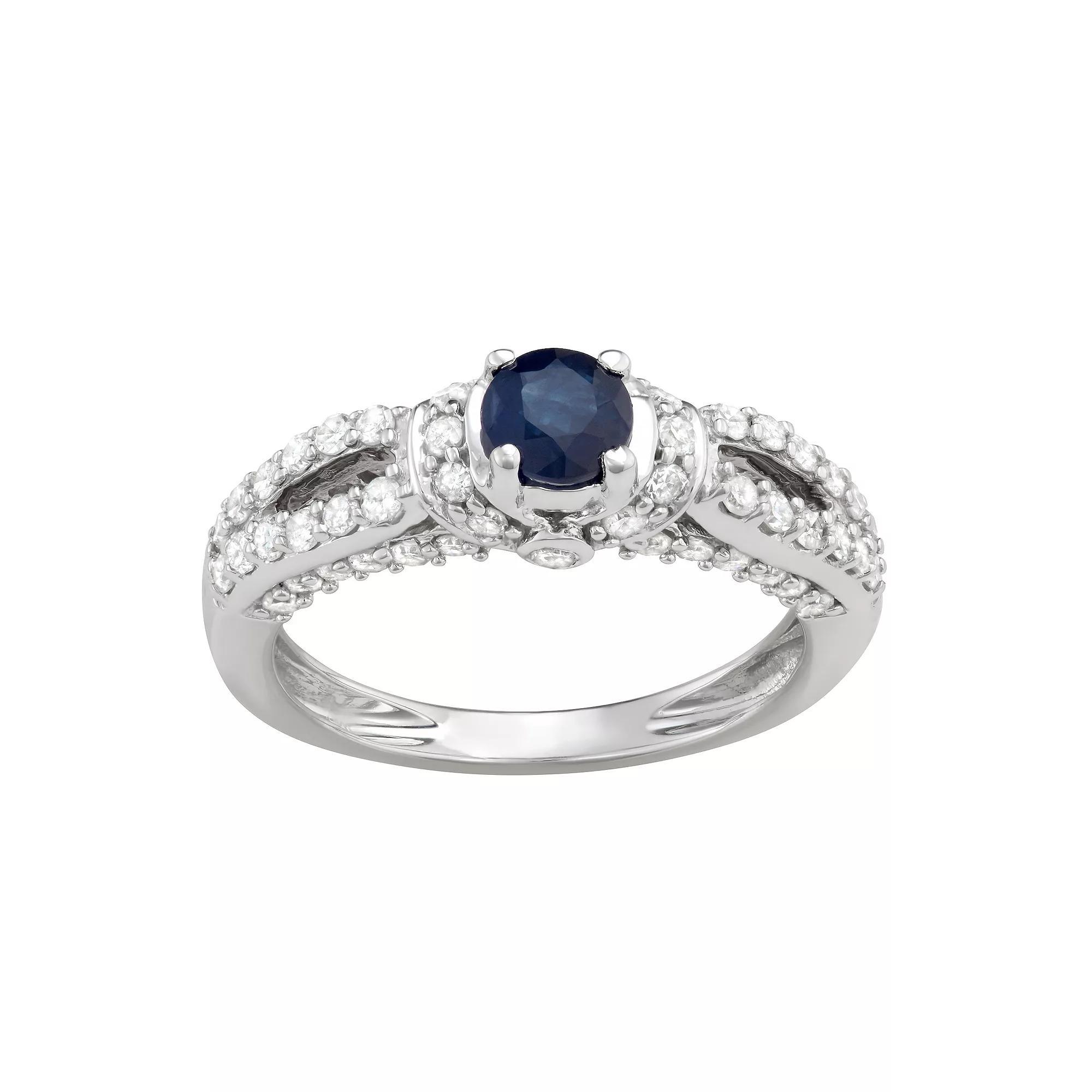 14k White Gold 5/8 Carat T.W. Diamond & Sapphire Engagement Ring, Women's, 10k Whgold Product Image