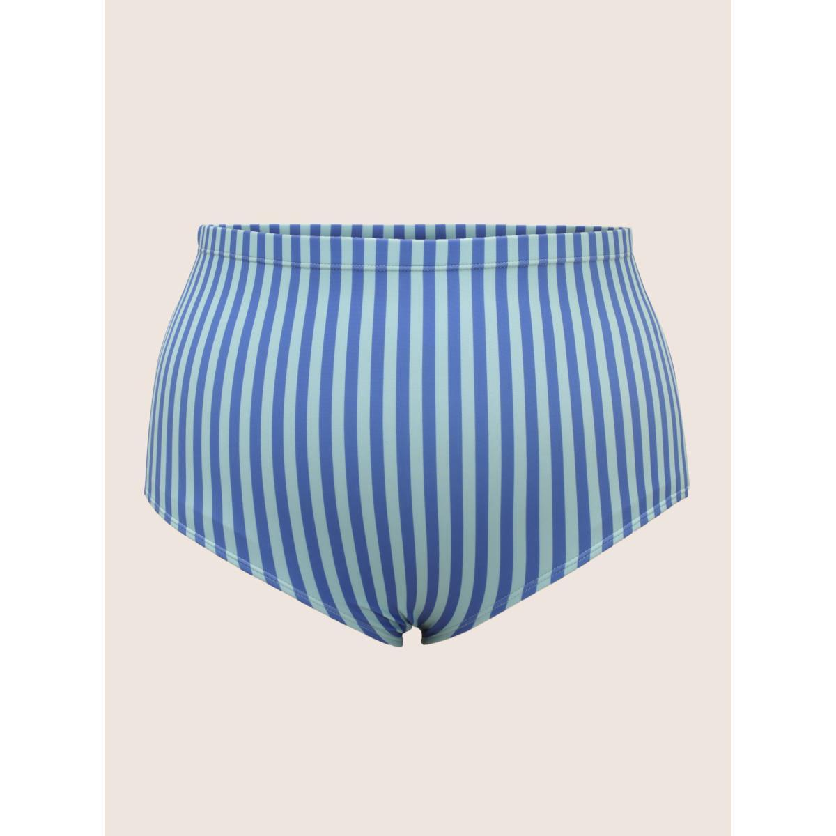 Plus Size V Neck Striped Tie Knot Gathered Swim Dress Women's Swimwear Skyblue Beach Bodycon V-neck High stretch Curve Swim Dresses BloomChic 18-20/2X Product Image