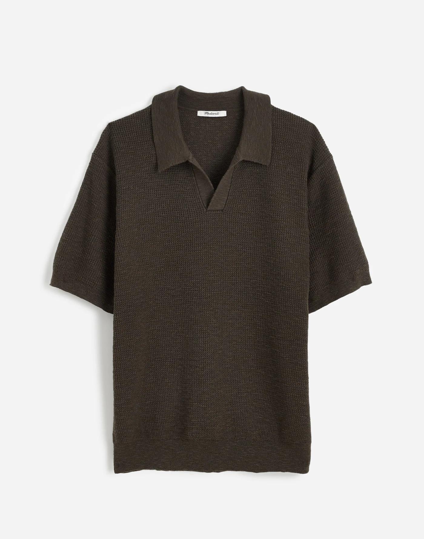 Waffle-Knit Johnny-Collar Sweater Polo Product Image