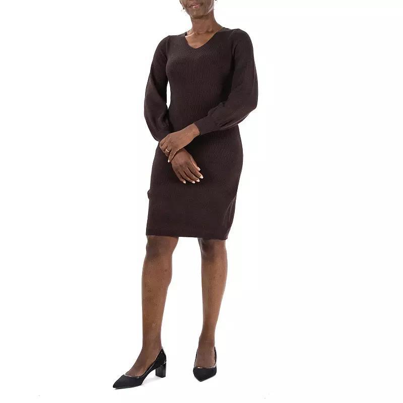 Women's Nina Leonard Balloon-Sleeve Sheath Sweater Dress, Size: Medium, Brown Product Image