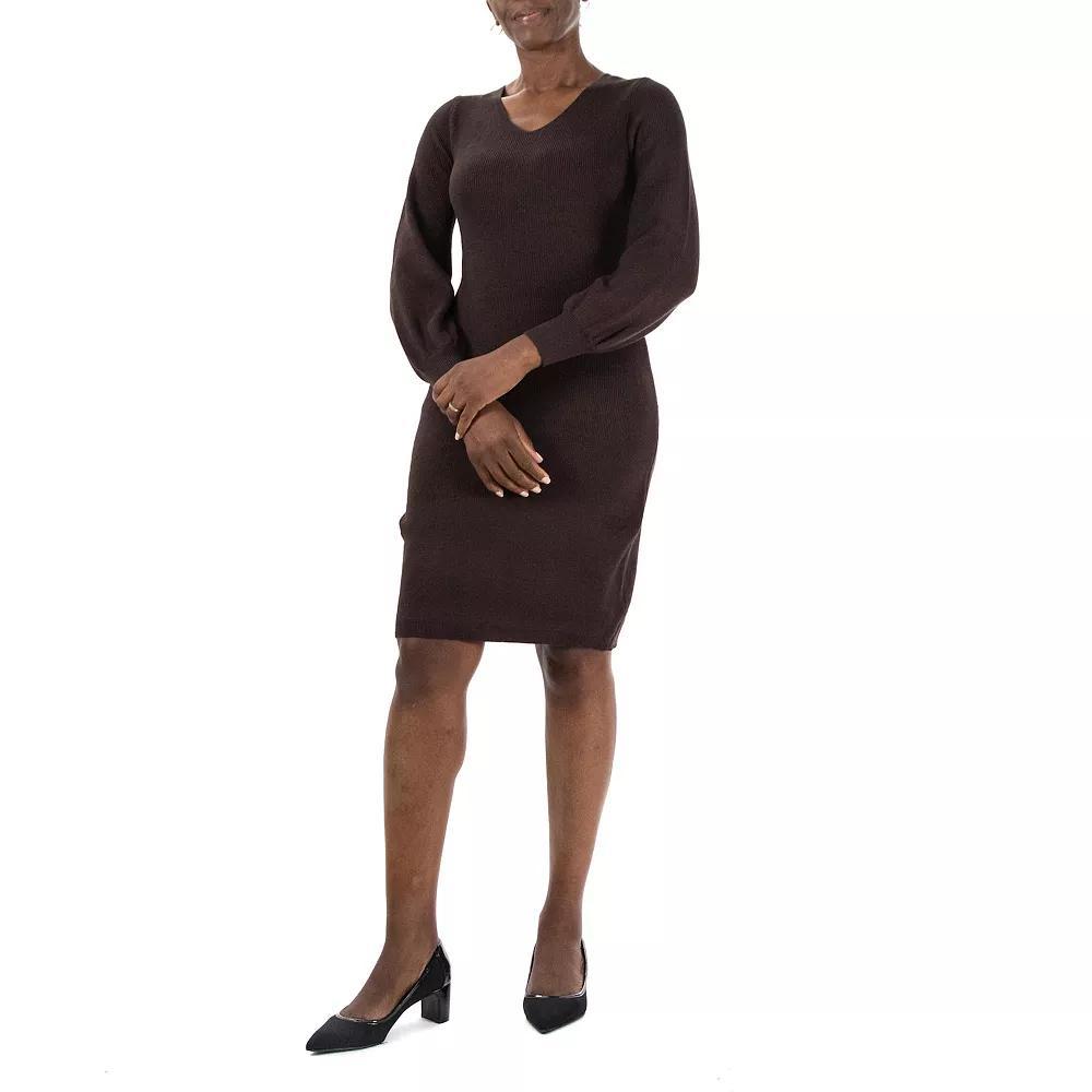 Women's Nina Leonard Balloon-Sleeve Sheath Sweater Dress, Size: Medium, Brown Product Image
