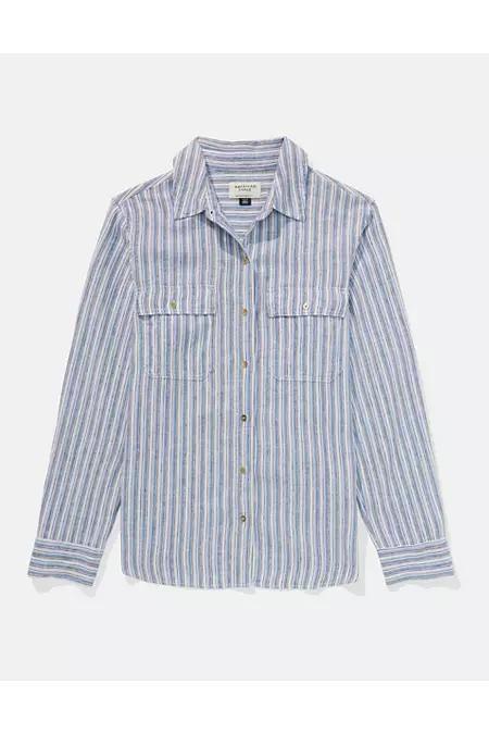 AE Weekend Vibes Linen-Blend Long-Sleeve Button-Up Shirt Women's Product Image