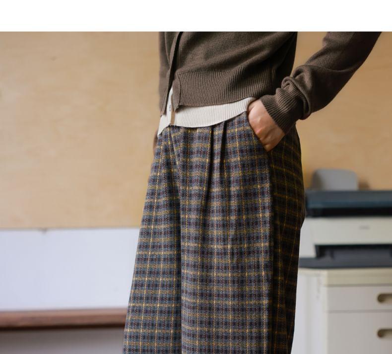 High Rise Plaid Wide Leg Dress Pants Product Image
