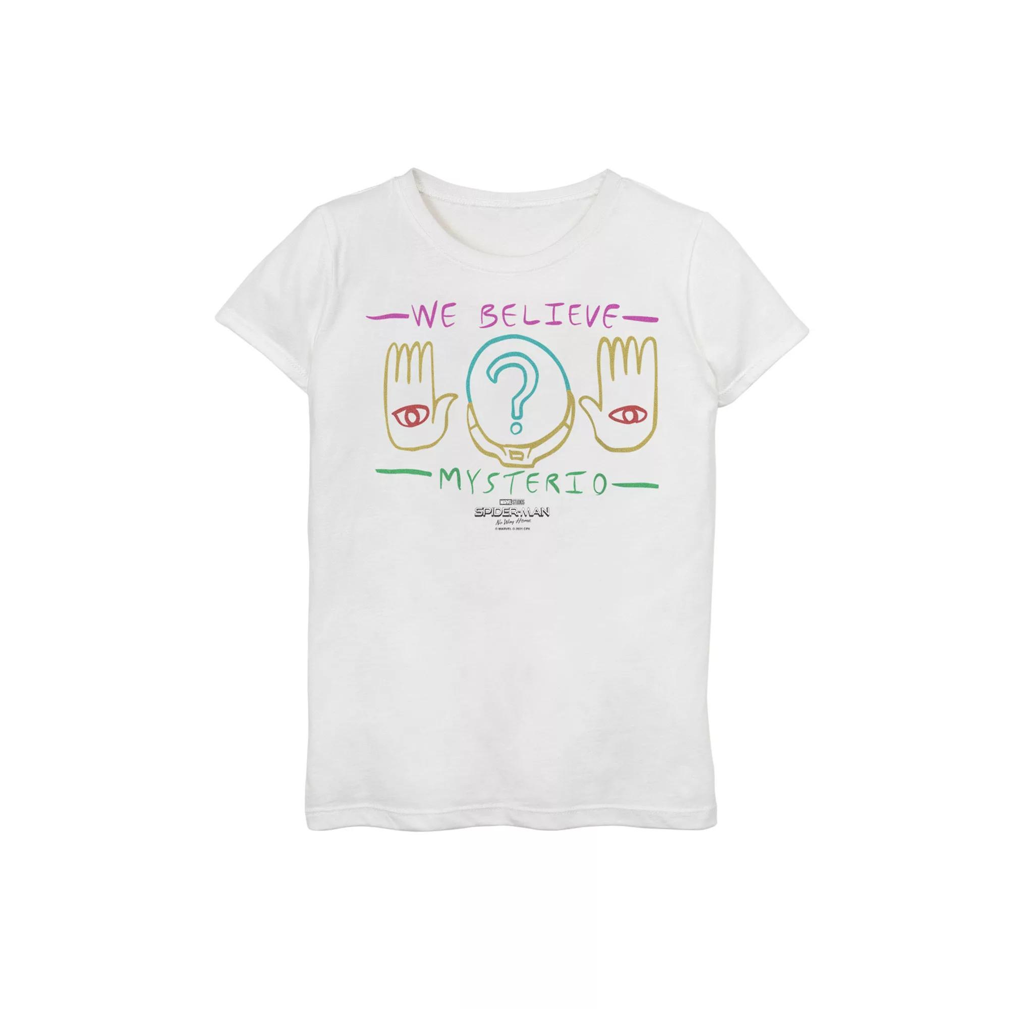 Girls 7-16 Marvel Spider-Man No Way Home Mysterio We Believe Banner Graphic Tee, Girl's, Size: Small, White Product Image