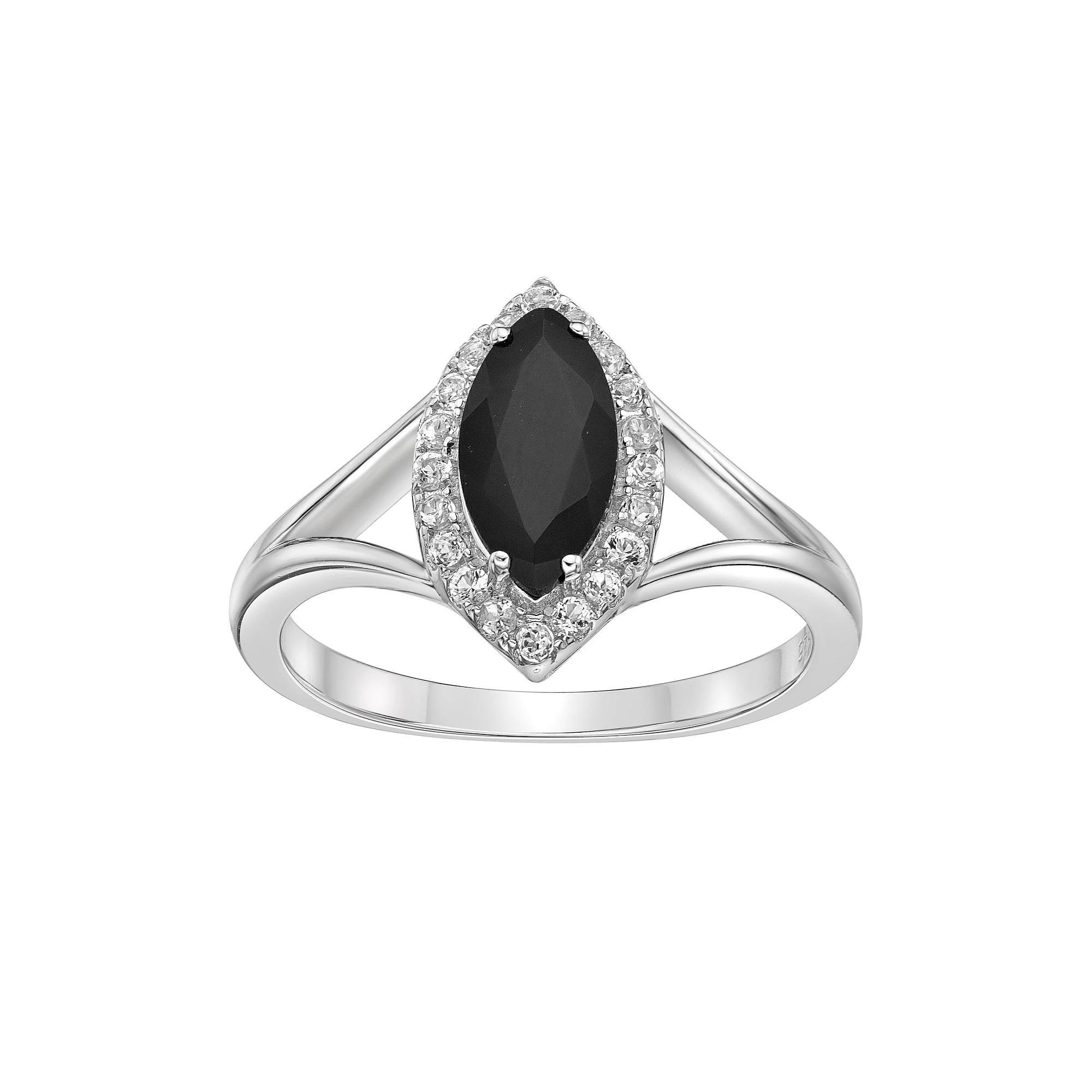 Gemminded Sterling Silver Black Onyx & White Topaz Marquise Ring, Women's, Size: 6 Product Image