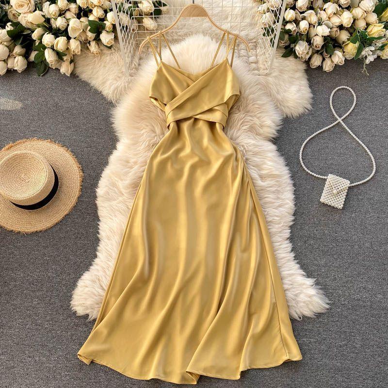 Spaghetti-Strap Cowl-Neck Midi A-Line Dress Product Image