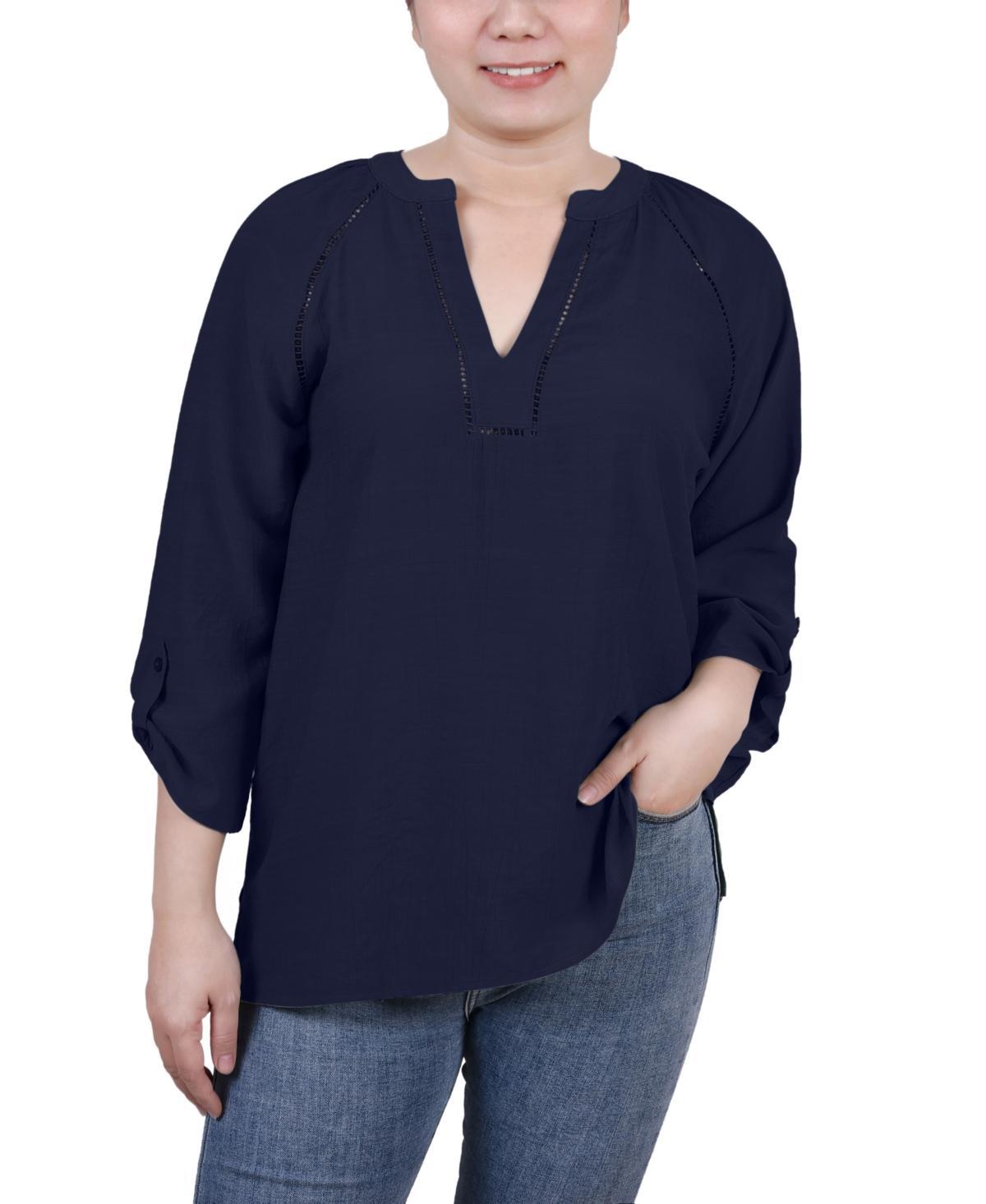 Ny Collection Womens Raglan Sleeve Split Neck Blouse Top Product Image