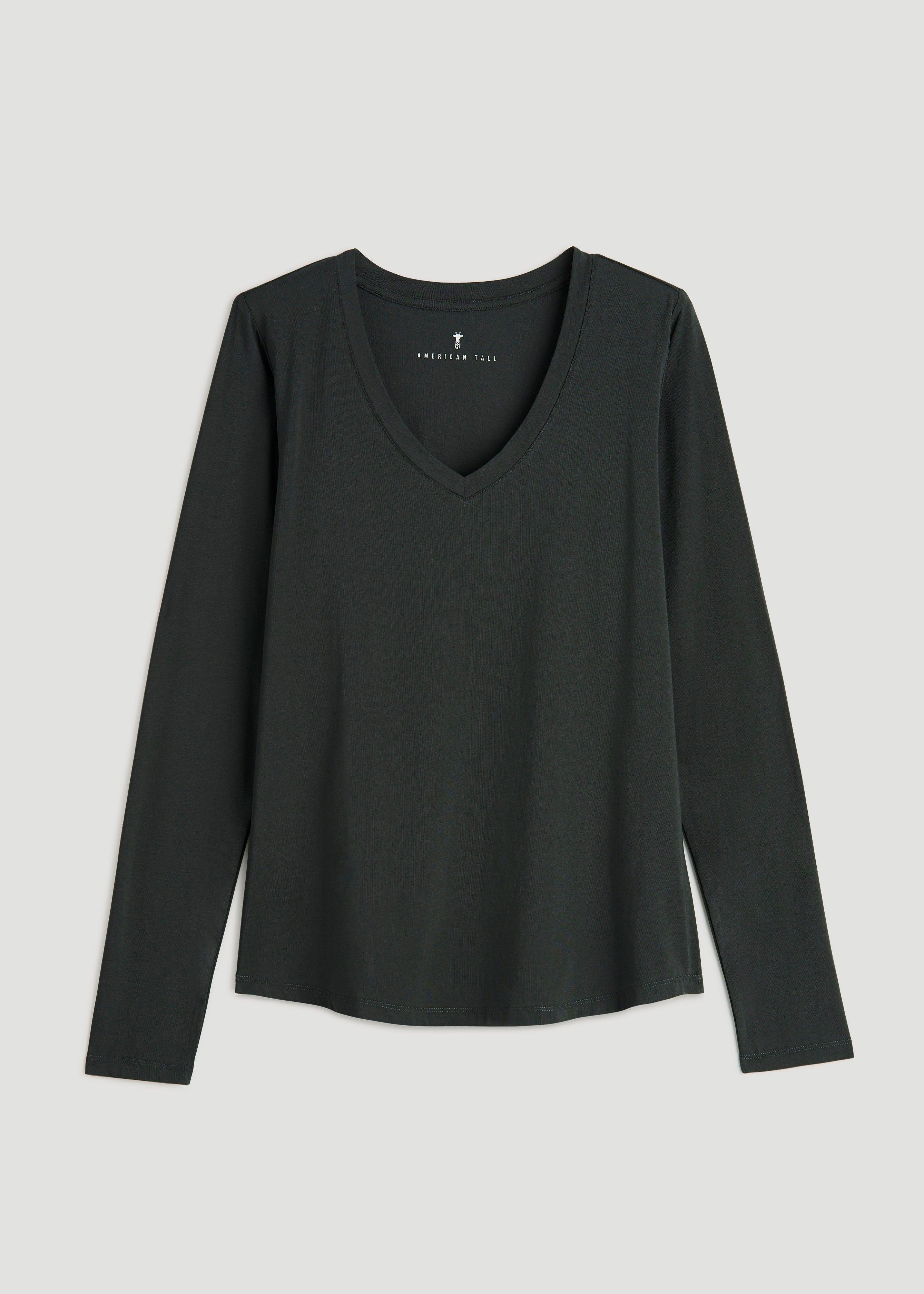 Long Sleeve Scoop V-Neck Tee Shirt for Tall Women in Pine Grove Product Image