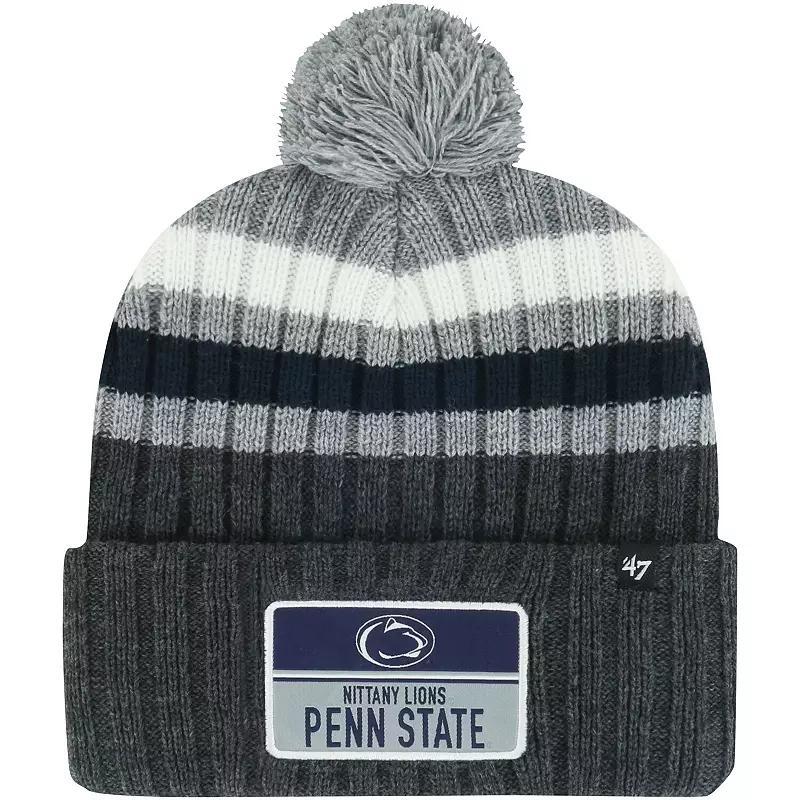 Mens 47 Charcoal Penn State Nittany Lions StackStriped Cuffed Knit Hat with Pom Product Image