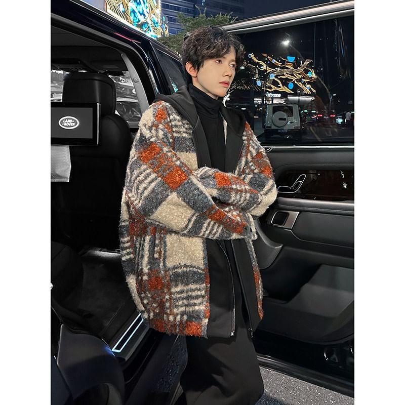 Plaid Panel Hood Zip Jacket Product Image