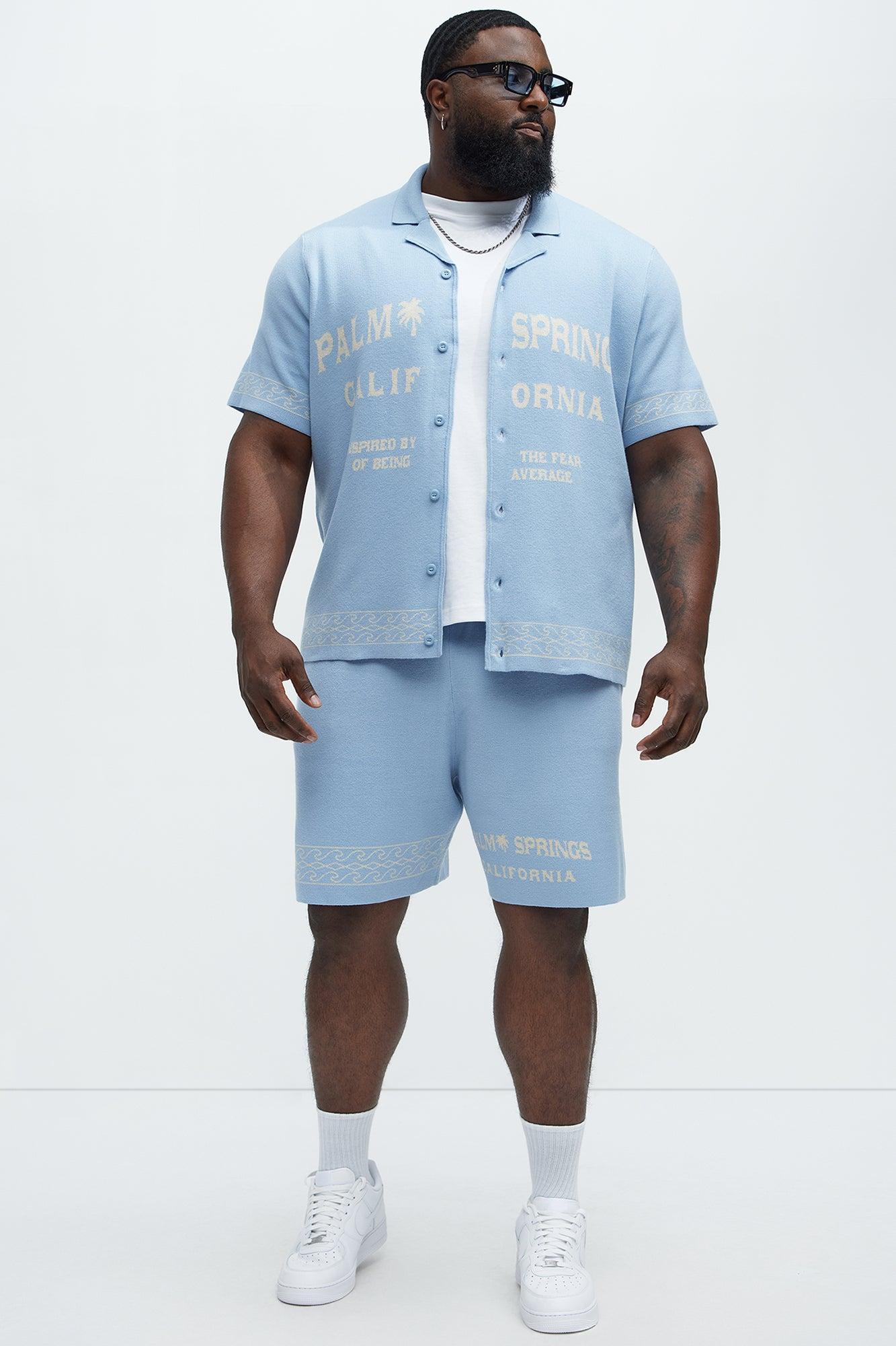 Palm Springs Short Sleeve Knitted Cuban Shirt - Blue/combo Product Image