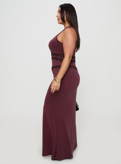 Ultraviolet One Shoulder Lace Maxi Dress Wine Curve Product Image