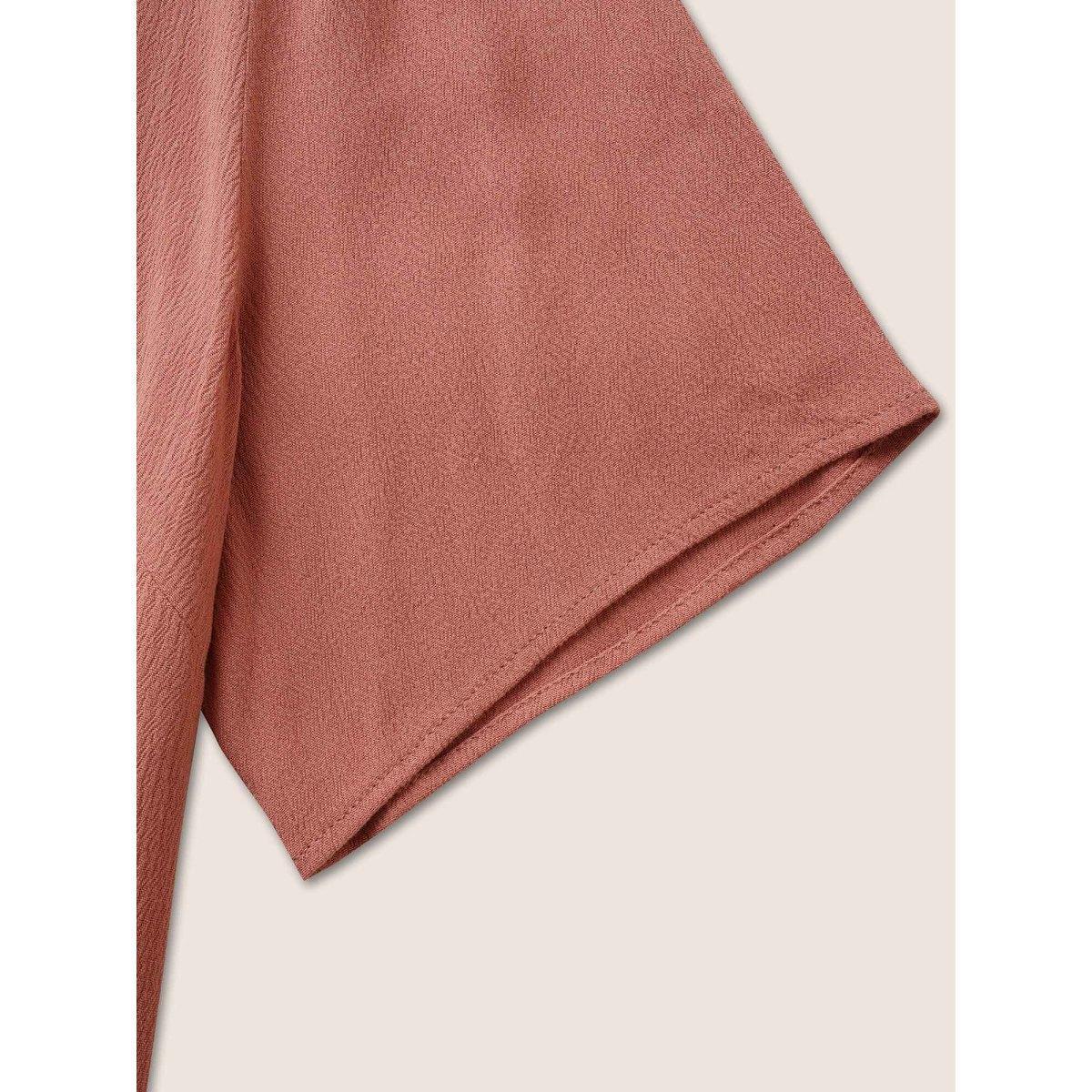 Plus Size Rouge Rayon Plain Lace Up Blouse Women Casual Short sleeve Round Neck Everyday Blouses BloomChic 26/4X Product Image