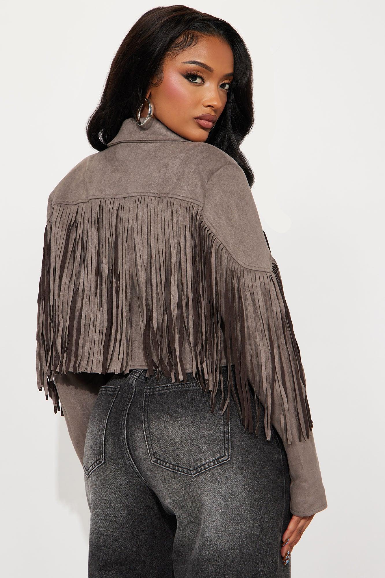 Rodeo Ready Fringe Faux Suede Jacket - Charcoal Product Image