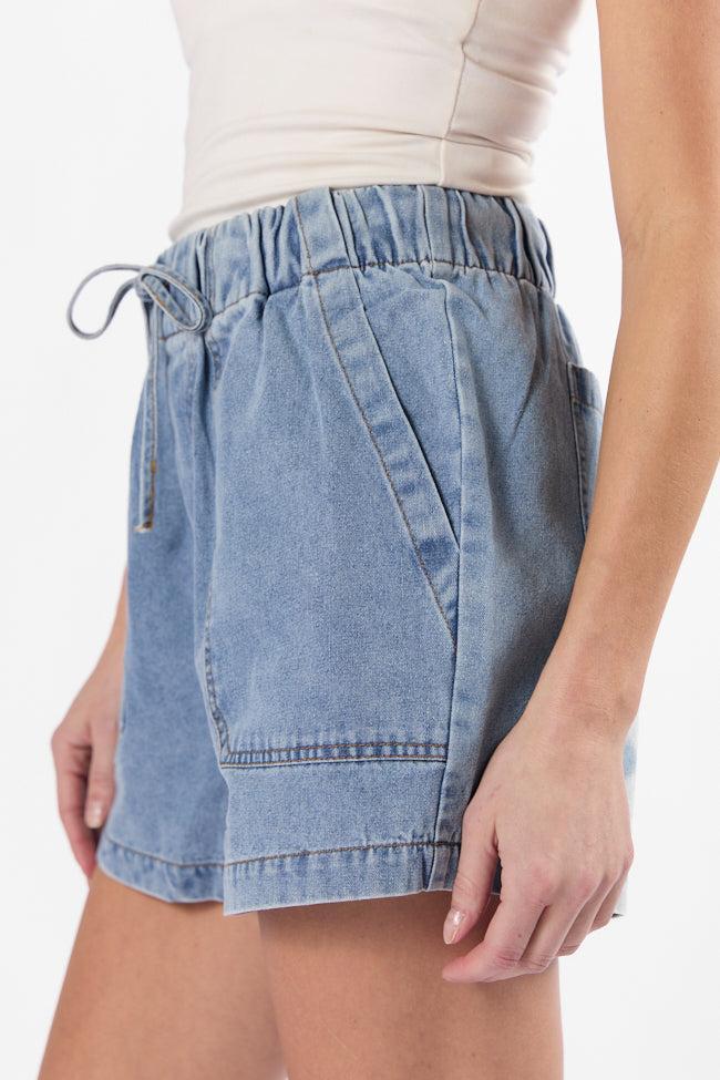 Reach For Me Medium Wash Pull On Chambray Shorts DOORBUSTER Product Image