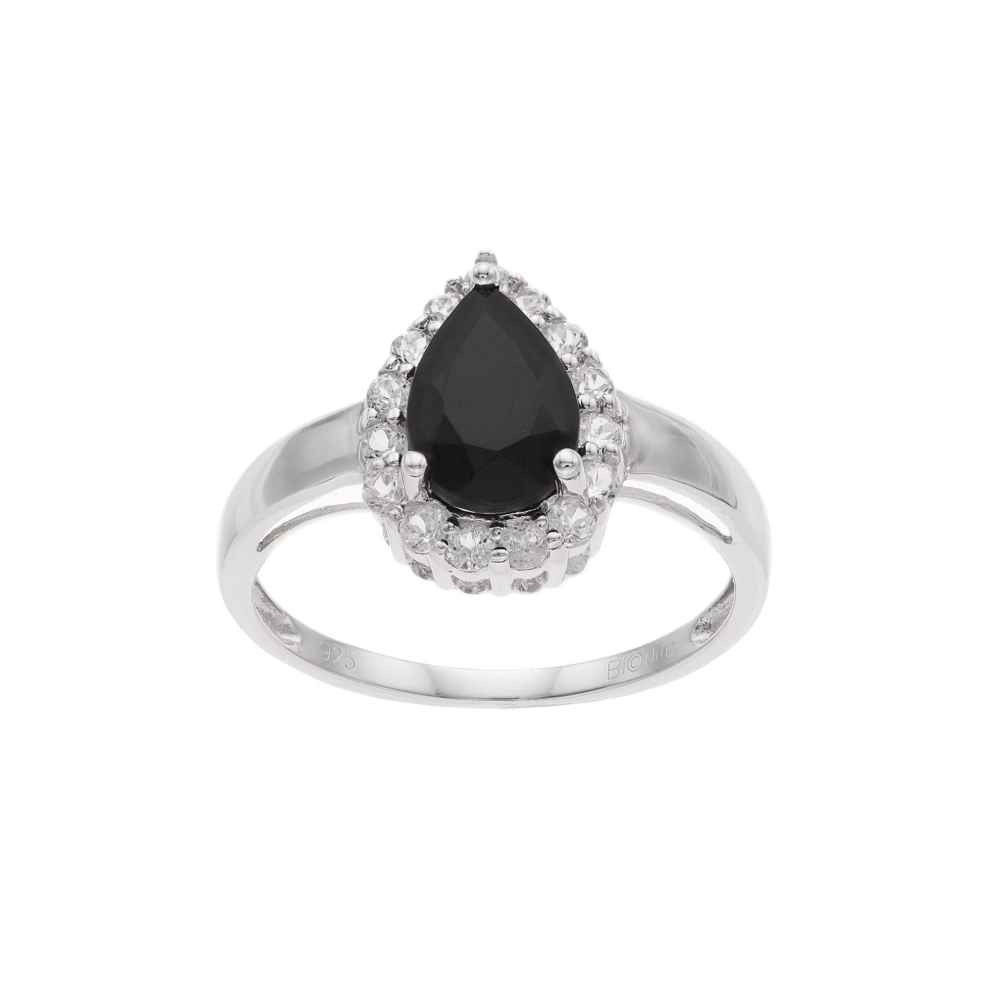 Gemminded Sterling Silver Onyx & White Topaz Teardrop Ring, Women's, Size: 9 Product Image