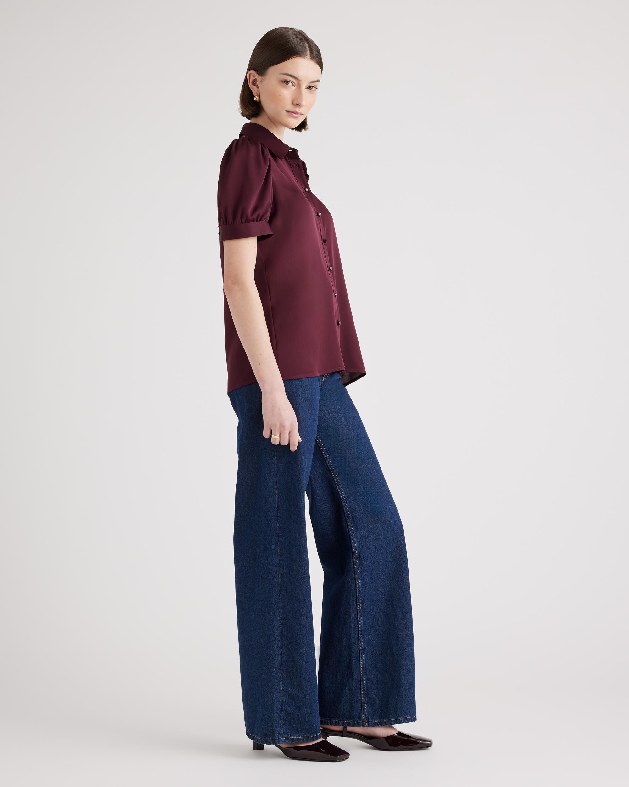 Quince | Women's Washable Stretch Silk Puff Sleeve Blouse Size XL, Mulberry Silk Product Image