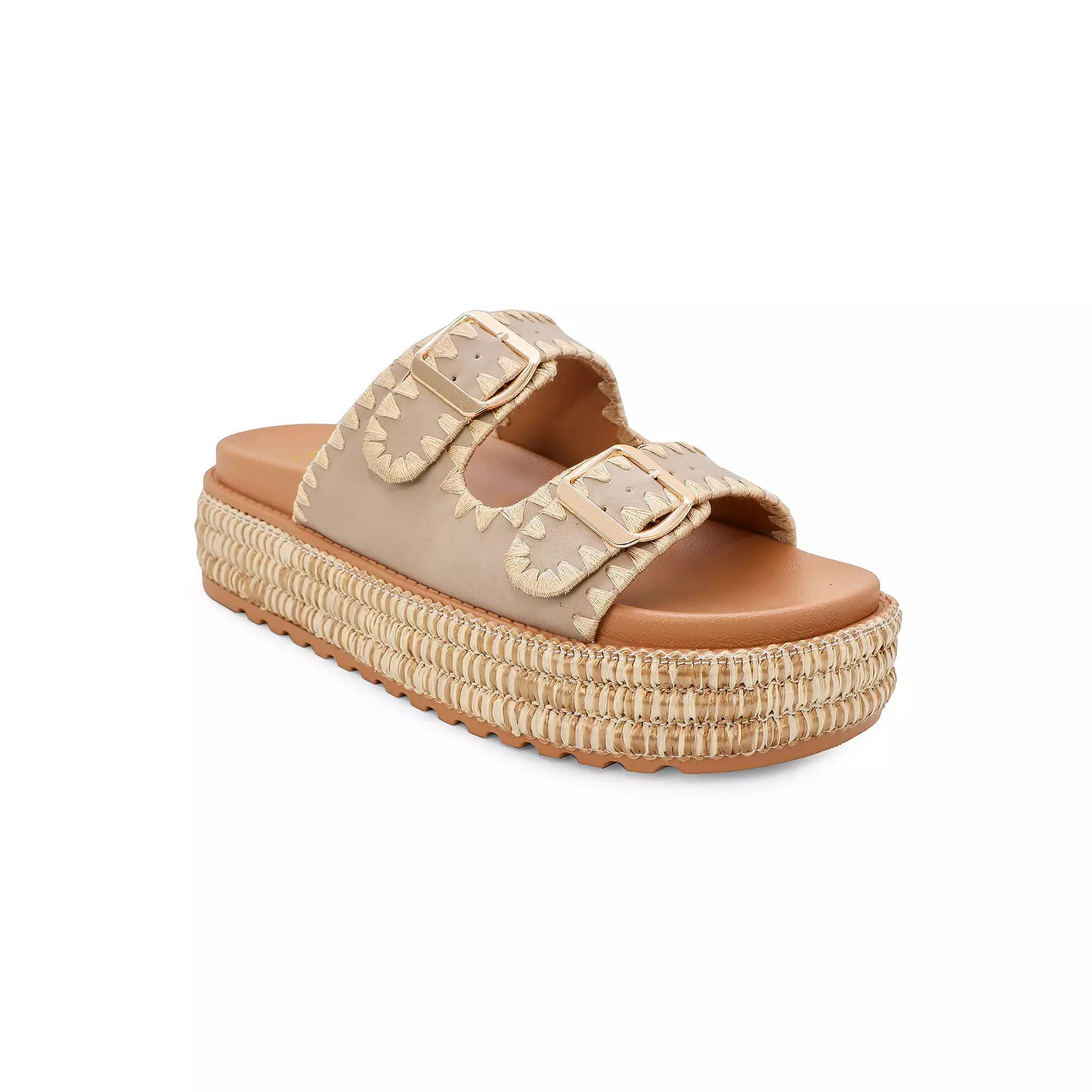 Yoki Platform Espadrille Double Buckle Stitch Women's Sandals, Size: 9, Beige Product Image