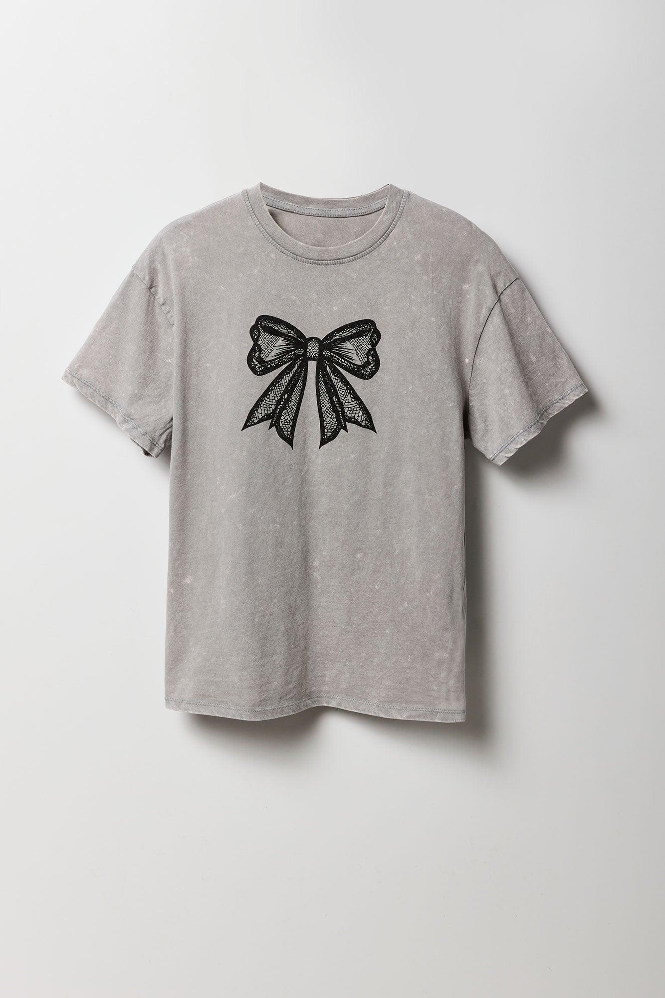 Bow Graphic Washed Boyfriend T-Shirt Female Product Image