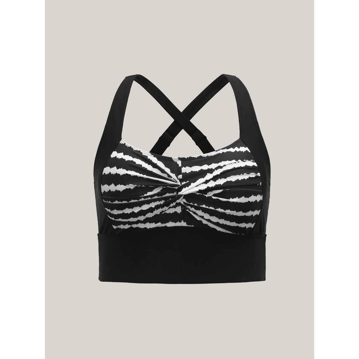 Plus Size Striped Twisted Front Cross-Straps Swim Top Women's Swimwear Black Beach Twist High stretch Skinny Heart neckline Curve Swim Tops BloomChic 18-20/2X Product Image