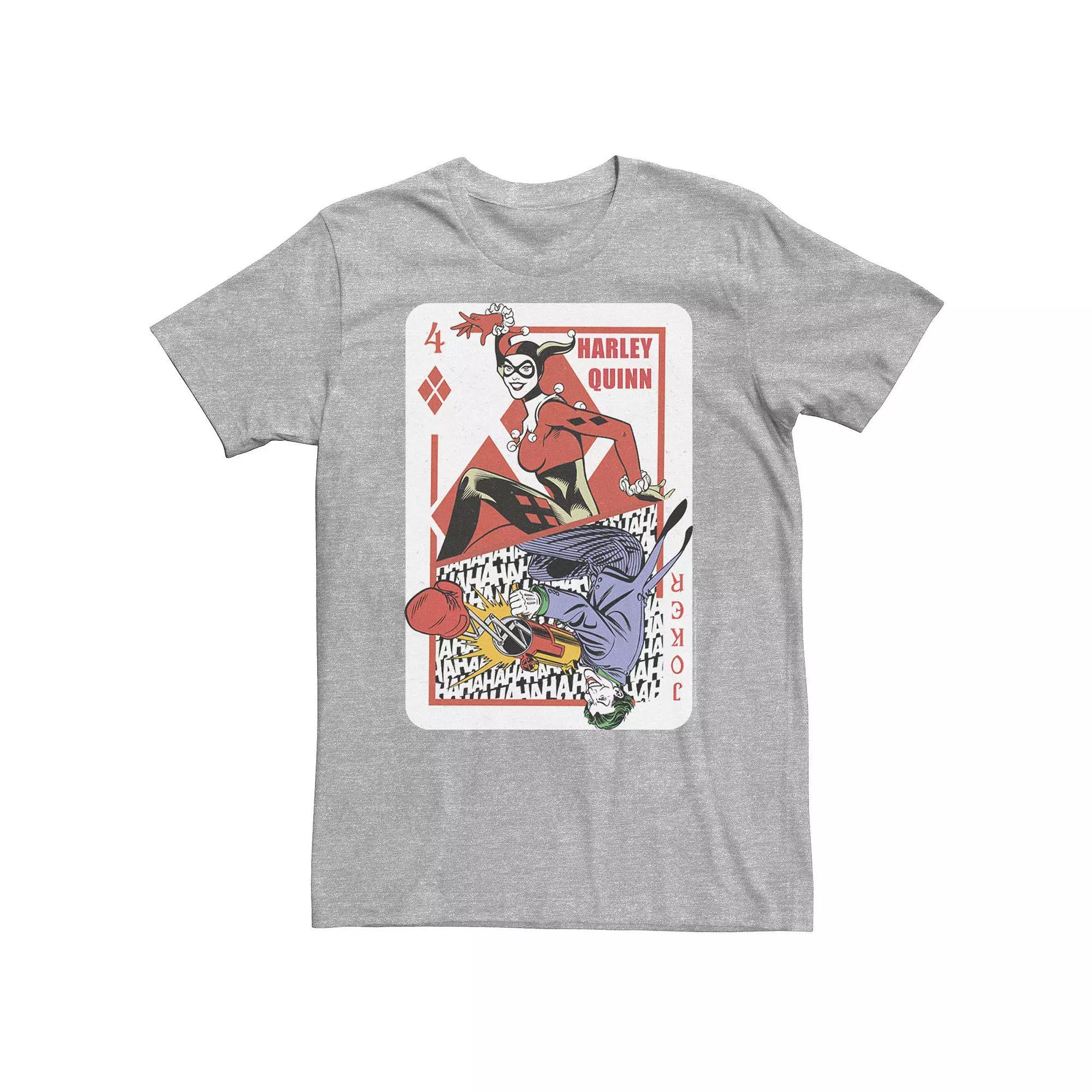 Big & Tall DC Comics Batman Harley Quinn And The Joker Playing Card Tee, Men's, Size: 3XL Tall, Athletic Grey Product Image