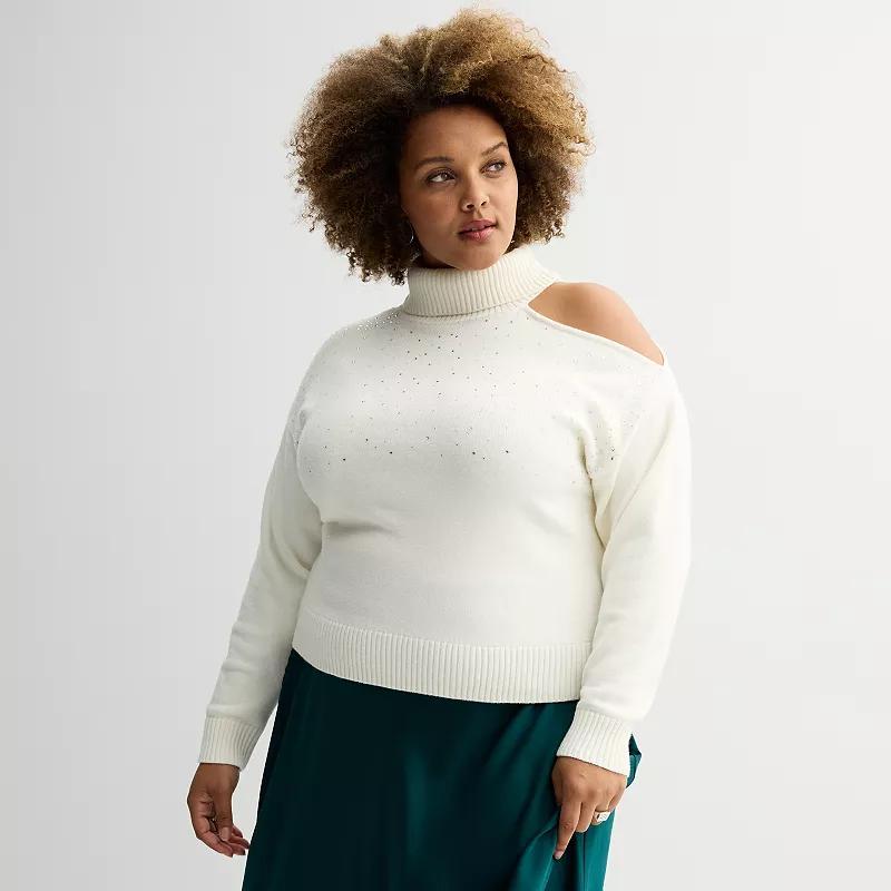 Plus Size INTEMPO™ Long Sleeve Turtleneck Cut Out Sweater, Women's, Size: 4XL, White Product Image
