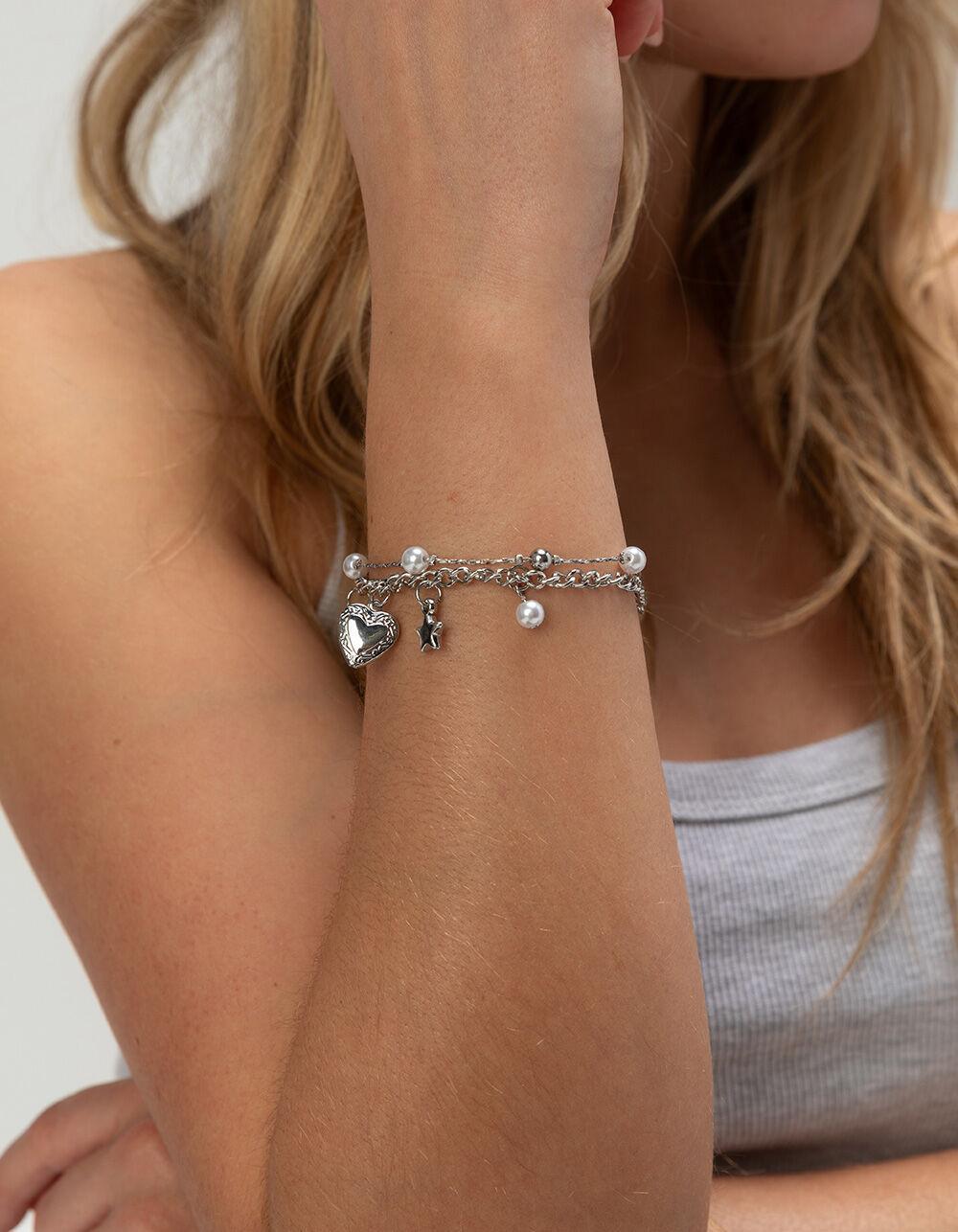 FULL TILT 2 Pack Pearl/Heart Charm Bracelets Product Image