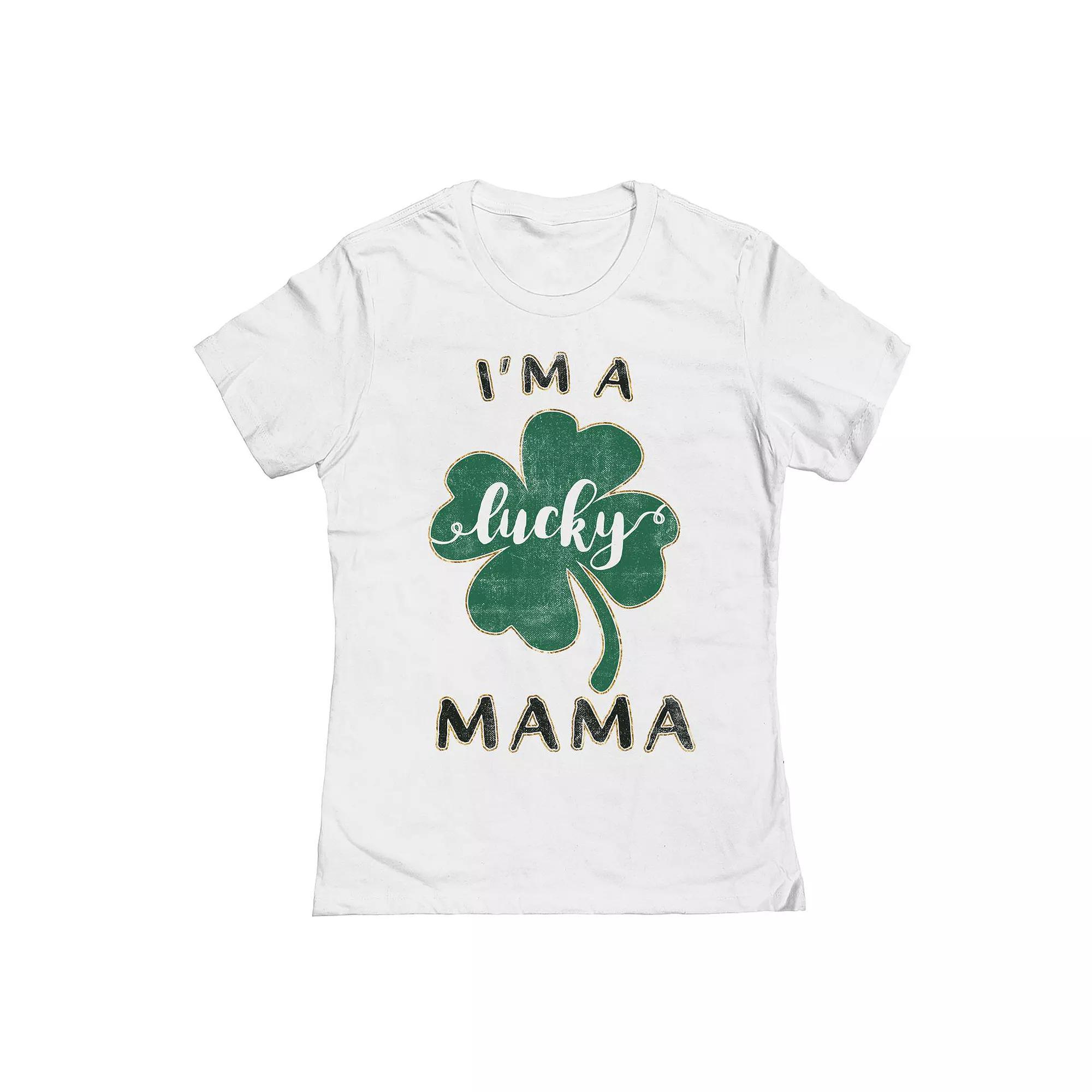 Women's Im A Lucky Mama St. Patrick's Day Graphic T-Shirt, Girl's, Size: Medium, White Product Image