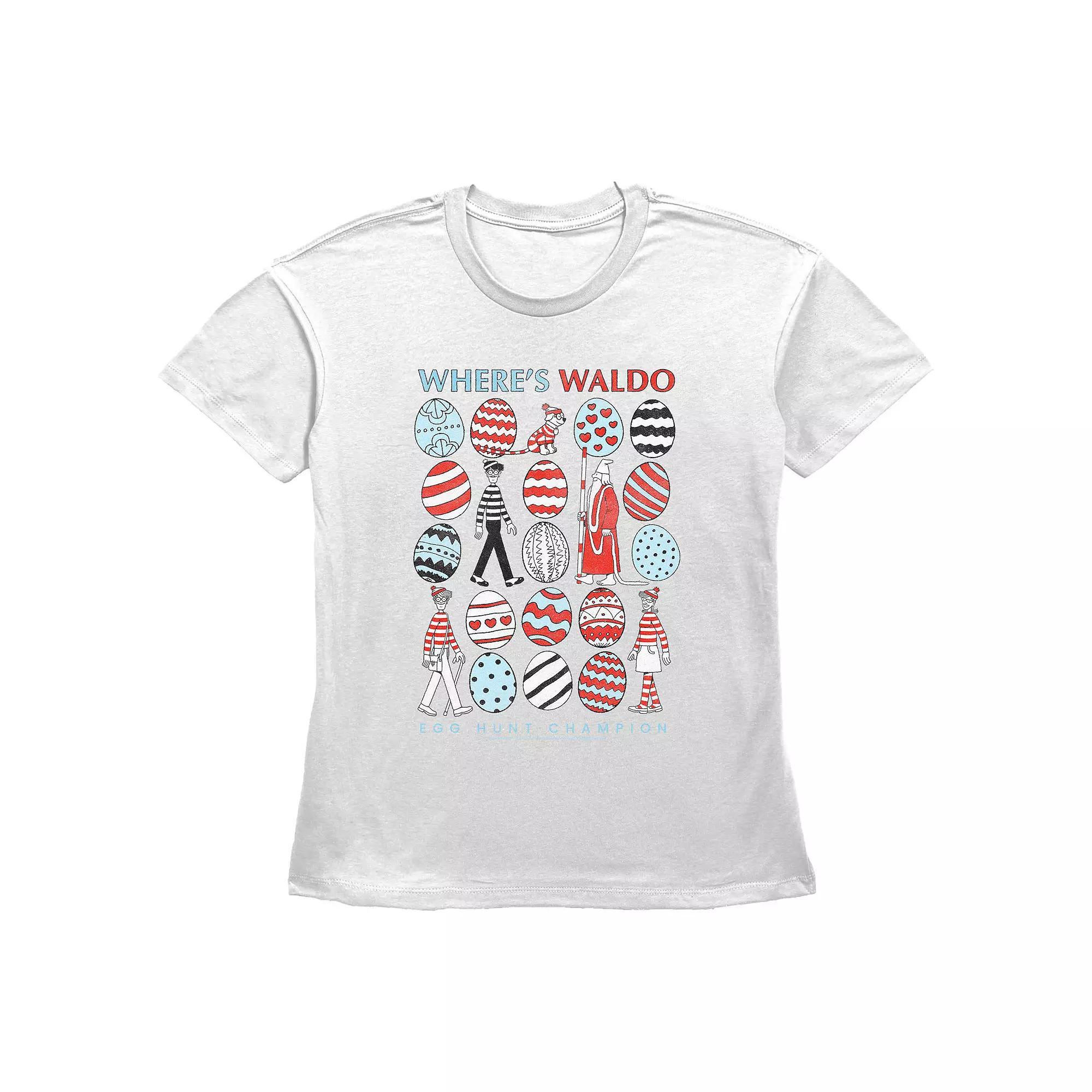 Women's Where's Waldo Easter Eggs Graphic Tee, Size: Large, White Product Image