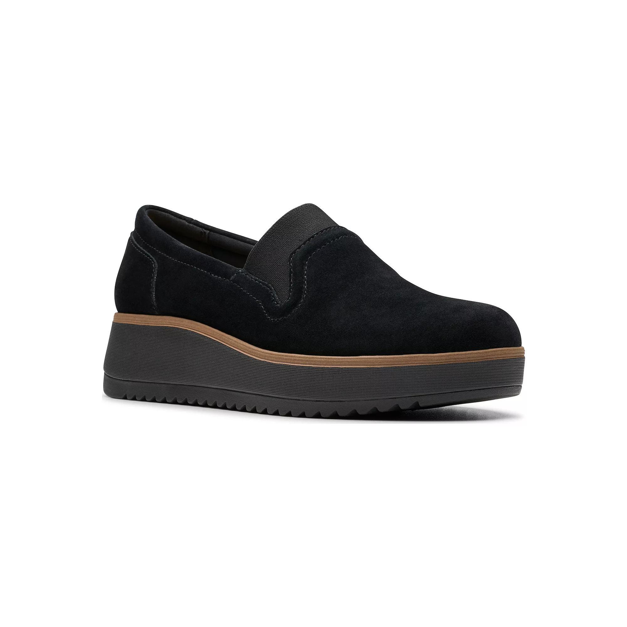 Clarks® Zylah Sky Women's Suede Wedge Shoes, Size: 6.5, Black Product Image