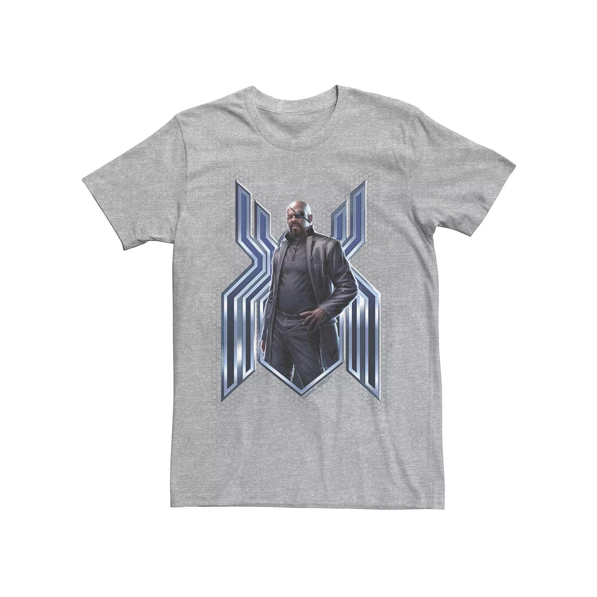 Men's Marvel Spider-Man Far From Home Nick Fury Spider-Man Logo Graphic Tee, Size: Large, Athletic Grey Product Image