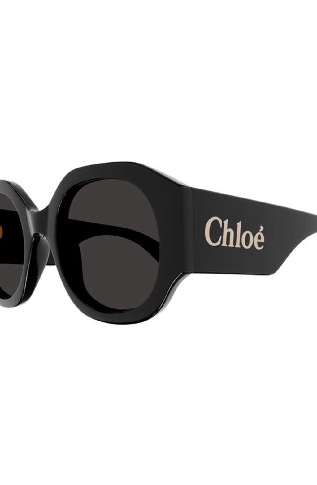 CHLOÉ Logo Acetate Round Sunglasses In Black Grey Product Image