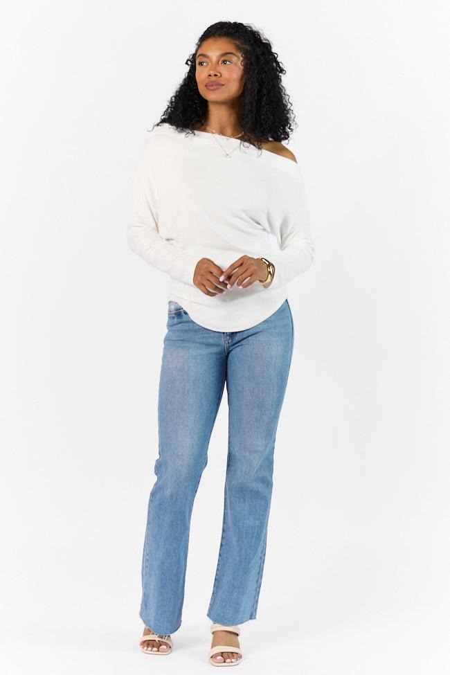 Giving It A Go Ivory Rib Off The Shoulder Top SALE Product Image