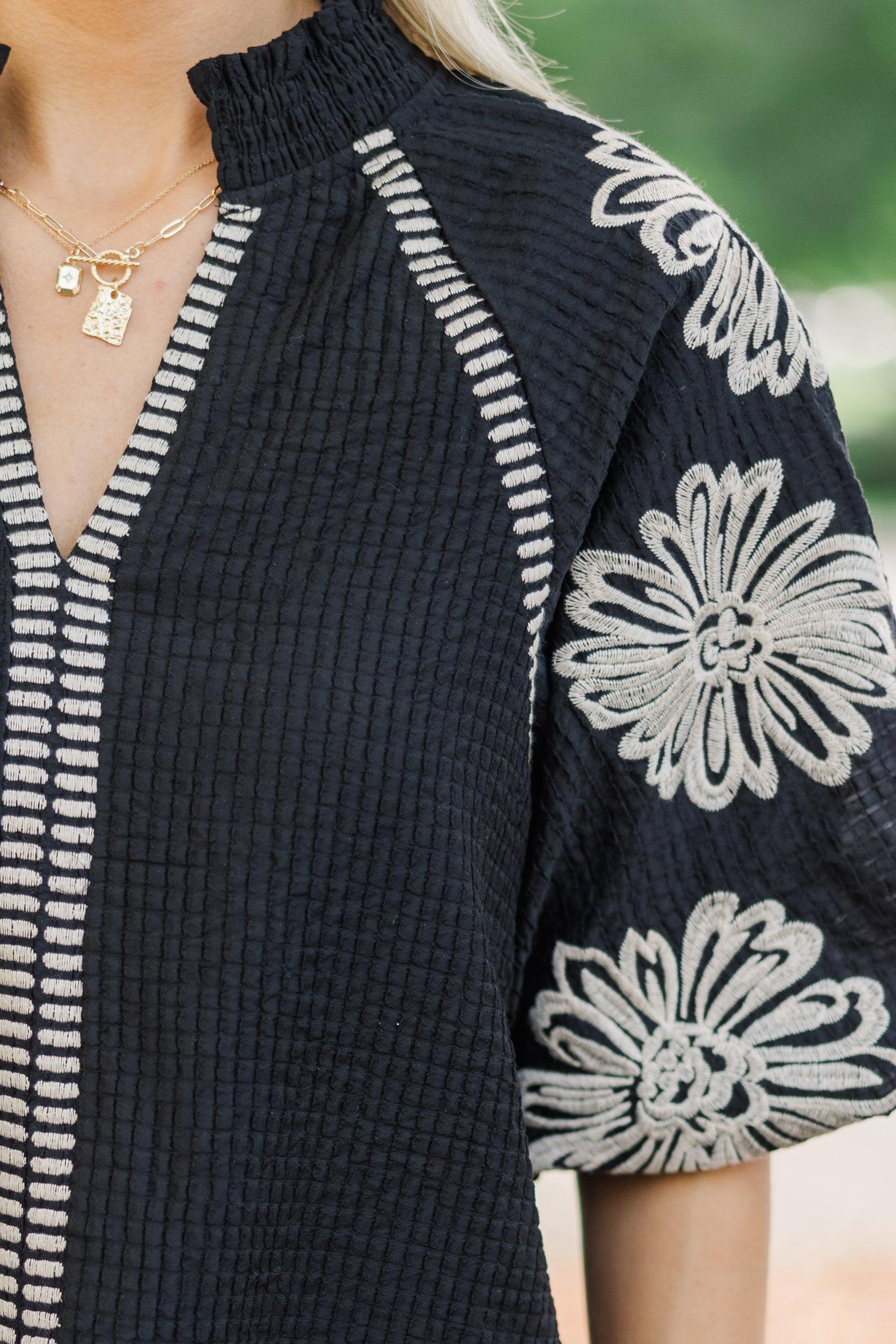 THML: Be The Light Black Embroidered Blouse Female Product Image