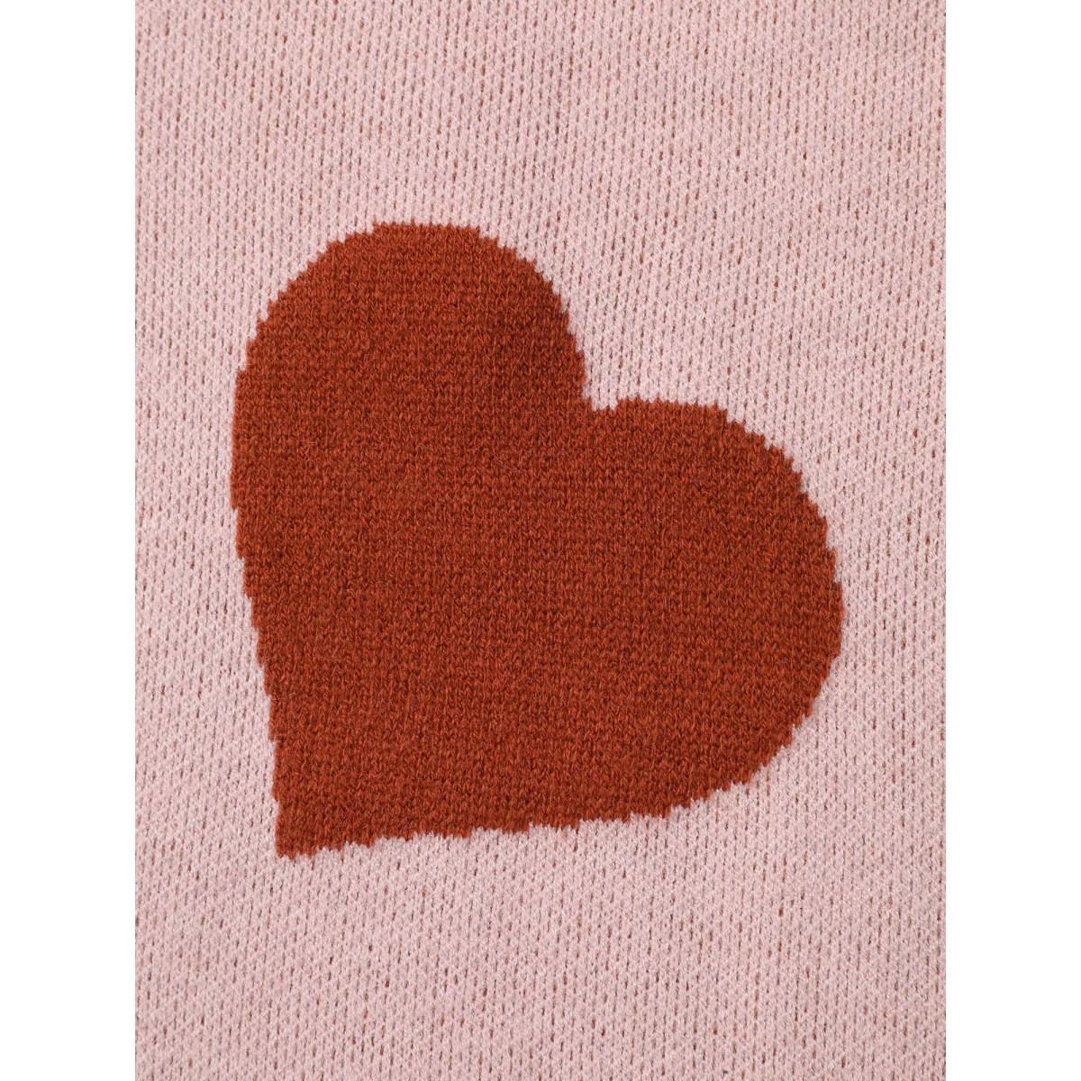 Plus Size V-Neck Heart Jacquard Contrast Pullover Nudepink Women Casual Loose Long Sleeve V-neck Everyday Pullovers BloomChic 14-16/1X Product Image