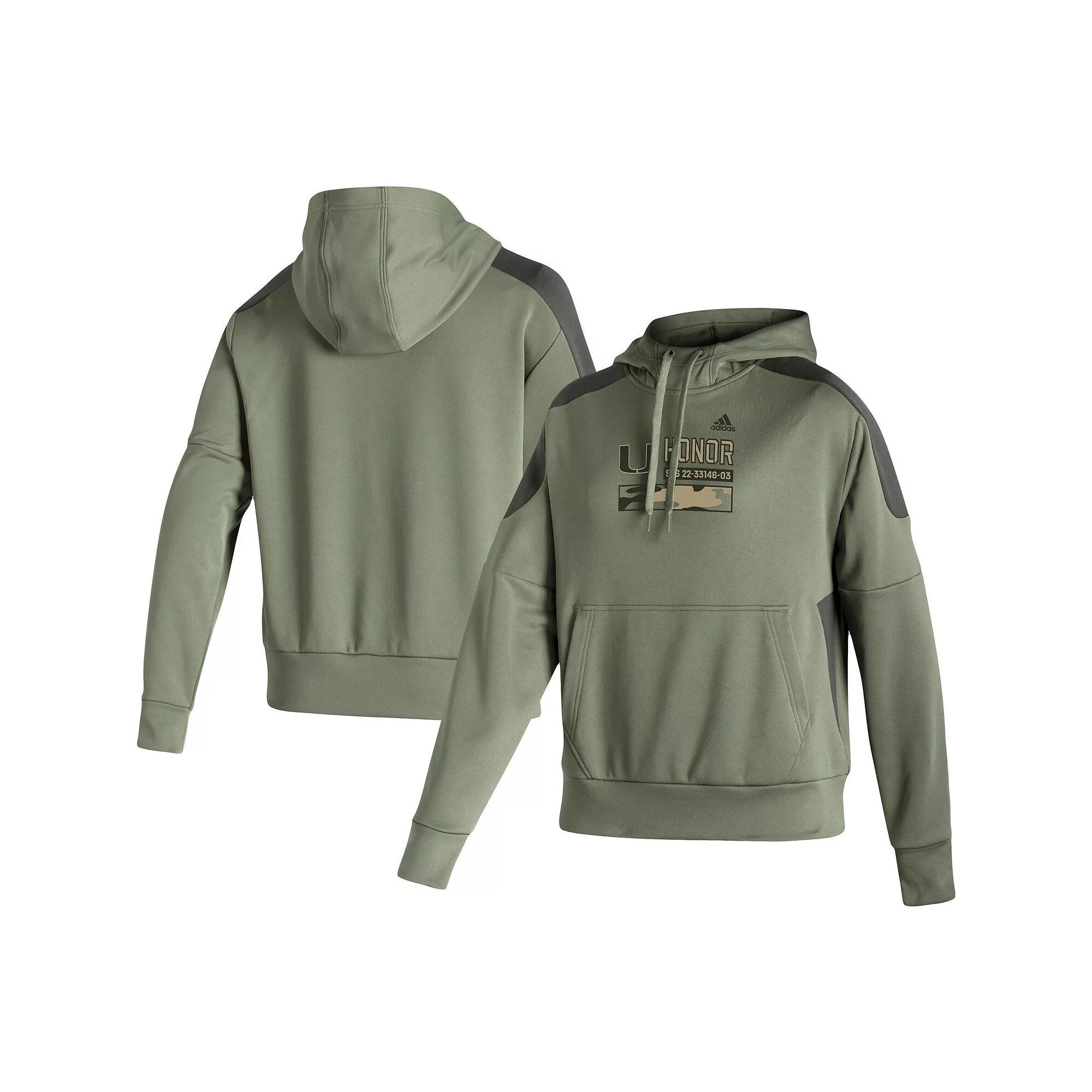 Women's adidas Olive Miami Hurricanes Salute to Service Military Appreciation Pullover Hoodie, Size: Small, Team Product Image