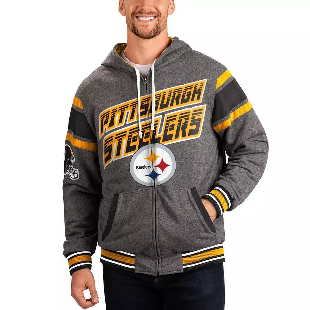 Men's G-III Sports by Carl Banks Black/Gray Pittsburgh Steelers Extreme Full Back Reversible Hoodie Full-Zip Jacket, Size: Small Product Image
