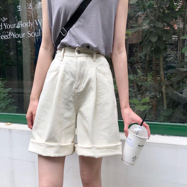 Denim Wide-Leg Shorts Product Image