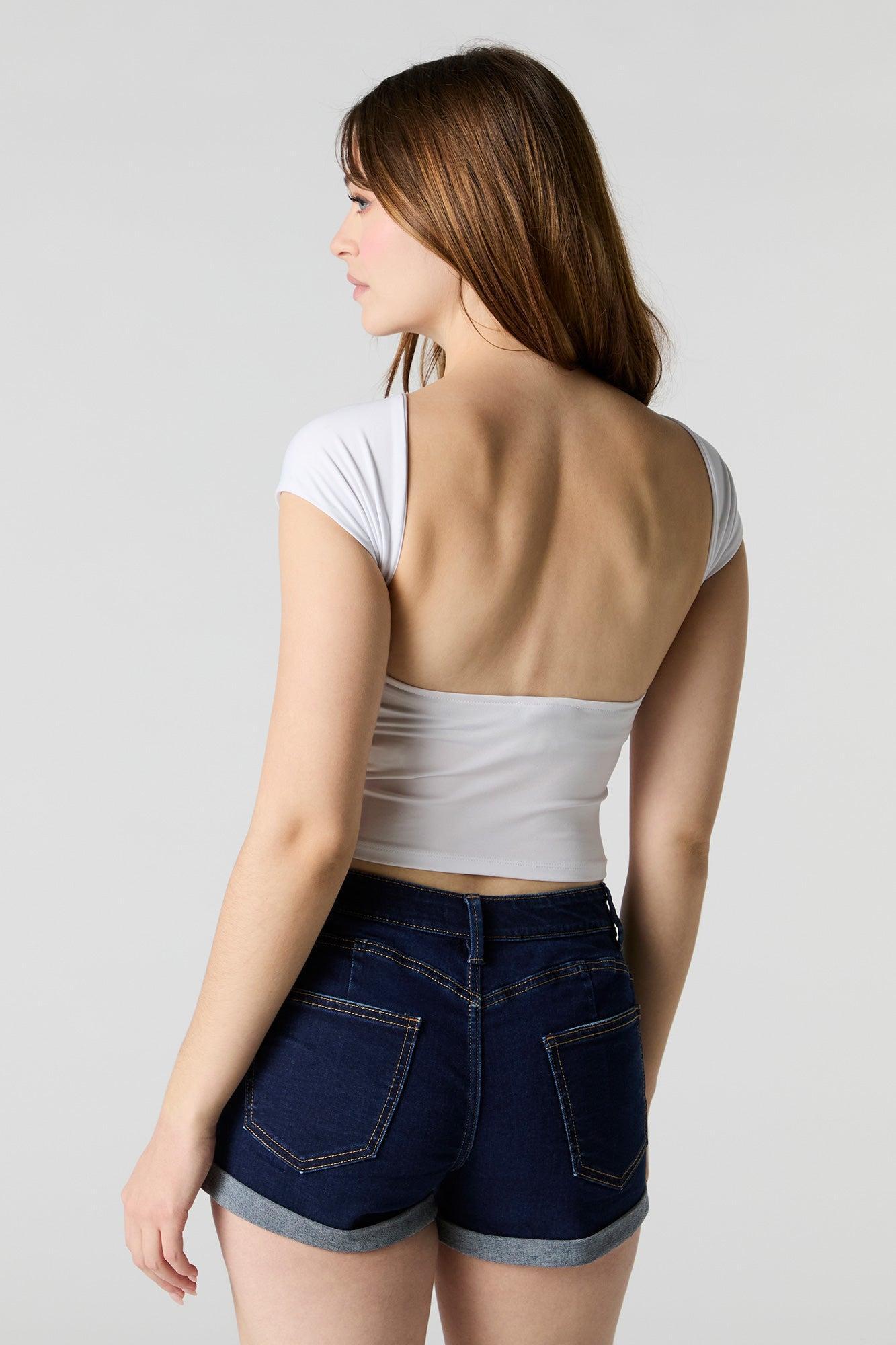 Dark Wash Mid Rise Push Up Denim Short Female Product Image